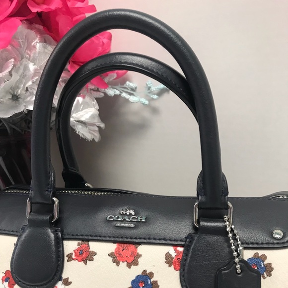 Coach F57627 Mini Bennett Rose Floral Chalk & Black Handbag Purse - Picture 2 of 8